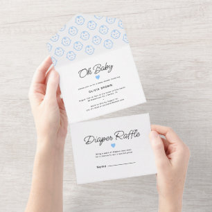 Invitation Tout En Un Blanc moderne bleu Oh Baby Boy Douche