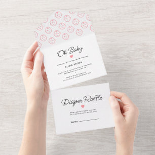 Invitation Tout En Un Blanc moderne Blush Oh Baby Girl Douche
