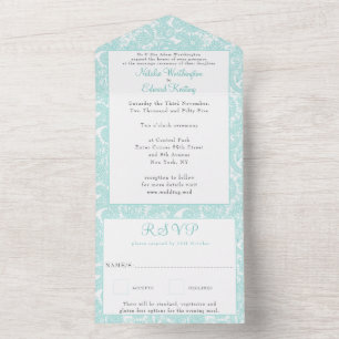 Invitation Tout En Un Blanc Turquoise Filigree Paisley Henné Mariage RSV