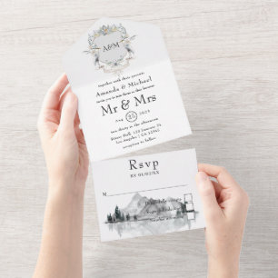 Invitation Tout En Un Blason de mariage au bord du lac
