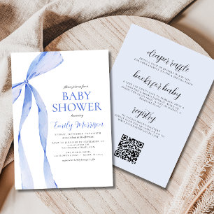 Invitation Tout en un bleu Baby shower Bow Bow Bow Watercolor