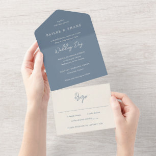Invitation Tout En Un Bleu bleu clair simple Mariage moderne
