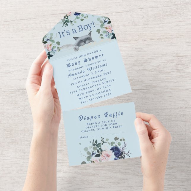 Invitation Tout En Un Bleu Chaton Bleu C'est un Baby shower garçon (Déchirure)