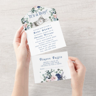 Invitation Tout En Un Bleu Chaton Bleu C'est un Baby shower garçon