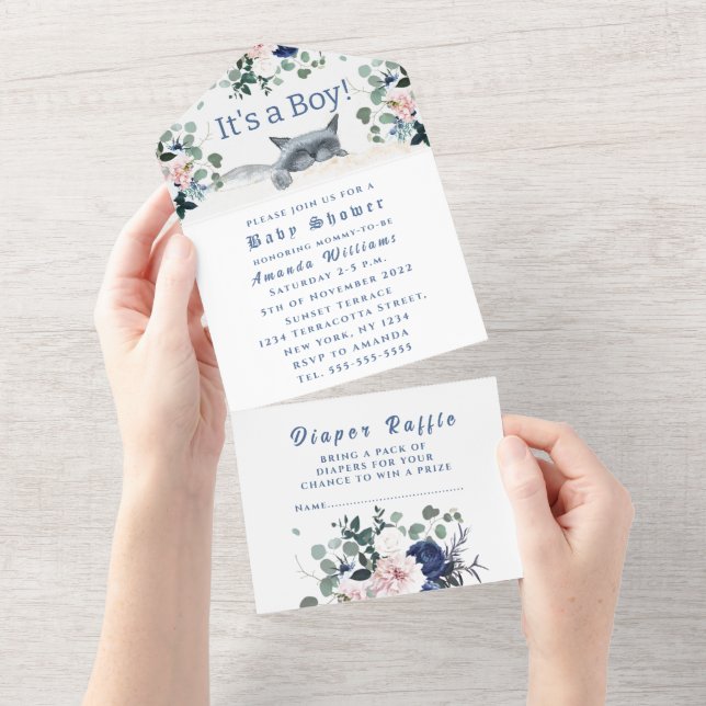 Invitation Tout En Un Bleu Chaton Bleu C'est un Baby shower garçon (Déchirure)