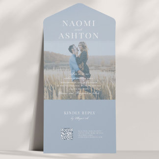 Invitation Tout En Un Bleu | Mariage de superposition brossé
