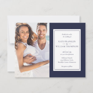 Invitation Tout En Un Bleu Marine Photo Mariage