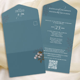 Invitation Tout En Un Bleu minimaliste simple moderne   QR Code RSVP