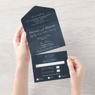 Invitation Tout En Un Bleu Nuit Foncé Humeur Aquarelle Moderne Mariage