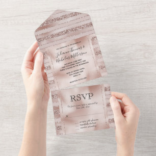 Invitation Tout En Un Bleu Parties scintillant rose rayures