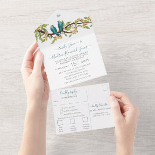 Invitation Tout En Un Bleu sarcelle jaune Inséparables Secret Jardin for