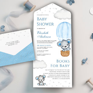 Invitation Tout En Un Bleu Teddy Bear Baby shower à air chaud