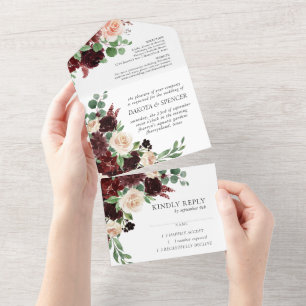 Invitation Tout En Un Blooms rustiques   Terracotta et Marsala Rouge Flo