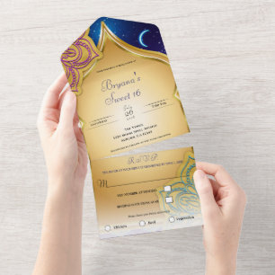 Invitation Tout En Un Blue Moon Arabian Nights Glam Gold Purple Sweet 16
