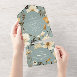 Invitation Tout En Un Blue Retro Un Petit Baby shower Fleur sauvage