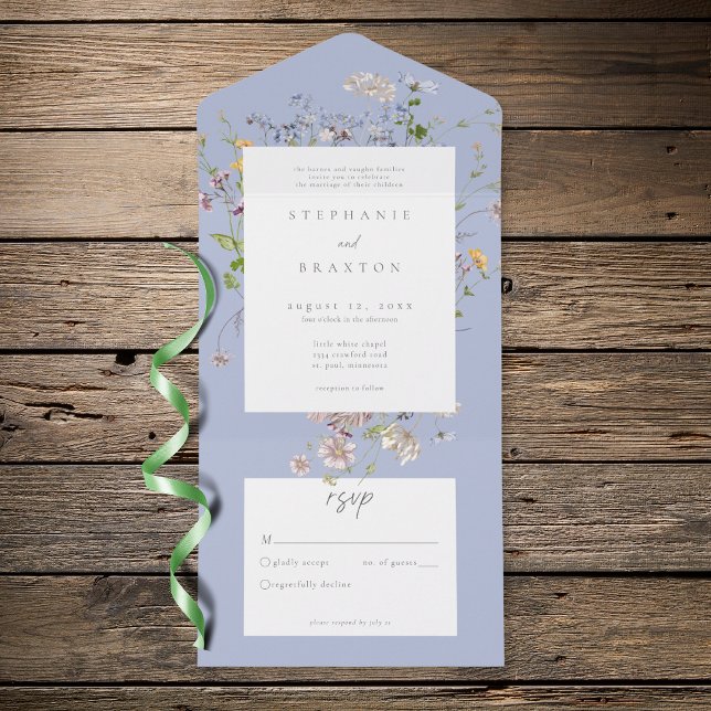 Invitation Tout En Un Blue Wildflower Garden Elegant Wedding (Blue Wildflower Garden Elegant Wedding All In One Invitation)