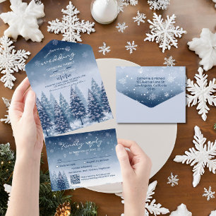 Invitation Tout En Un Blue Winter Wonderland Pine Noël Mariage