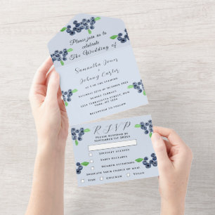 Invitation Tout En Un Blueberries Berries Fruit Elégant Mariage bleu