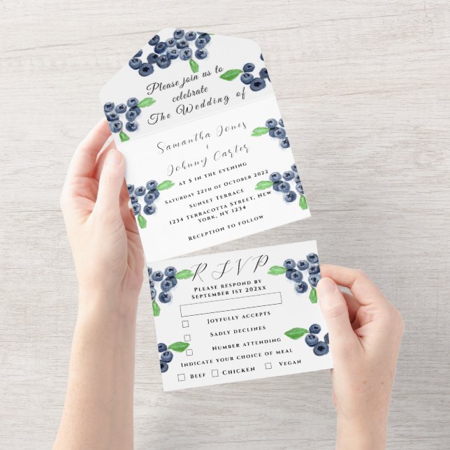 Invitation Tout En Un Blueberries Berries Fruit Élégant Mariage rustique (Déchirure)