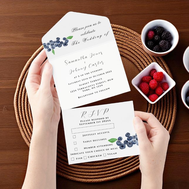 Invitation Tout En Un Blueberries Fruits Été Élégant Mariage rustique (Créateur téléchargé)