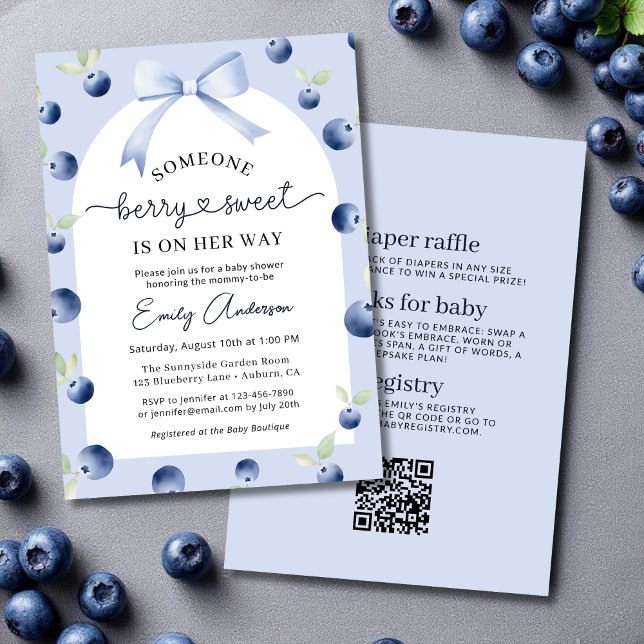Invitation Tout en un Blueberry Berry Sweet Girl Baby shower (Créateur téléchargé)