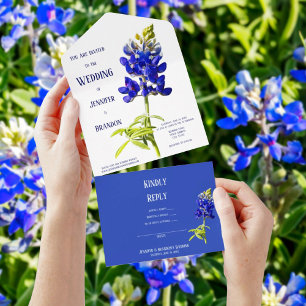 Invitation Tout En Un Bluebonnet Floral sur blanc, Mariage