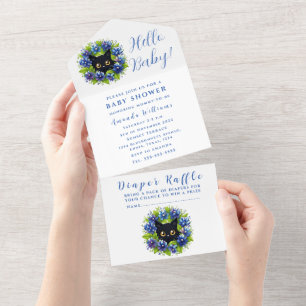 Invitation Tout En Un Bluebonnets Cat Texas Baby shower genre neutre