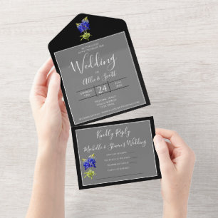 Invitation Tout En Un Bluebonnets du Texas sur le gris foncé, mariage du