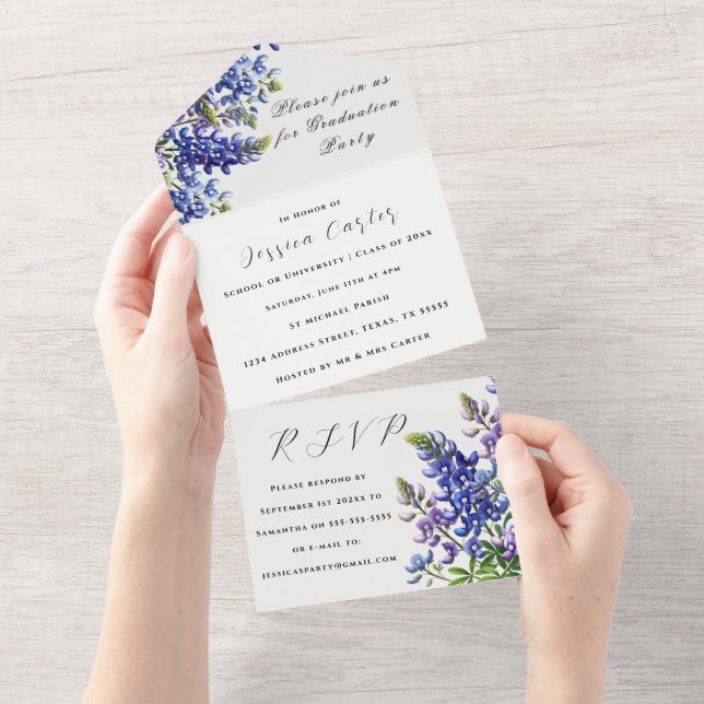 Invitation Tout En Un Bluebonnets Fleur sauvage bleu Floral Lupin (Déchirure)