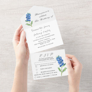 Invitation Tout En Un Bluebonnets Fleur sauvage bleu Floral Lupin Mariag
