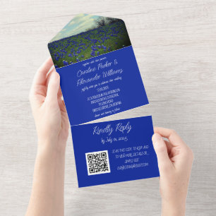 Invitation Tout En Un Bluebonnets Texas Texan Elegant QR Code Mariage