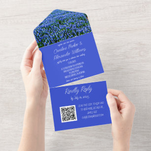 Invitation Tout En Un Bluebonnets Texas Texan Elegant QR Code Mariage