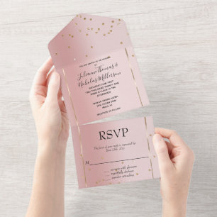 Invitation Tout En Un Blush Pink Ombre Gold Glam Confetti Mariage