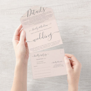 Invitation Tout En Un Blush Pink Votre Photo Simple Moderne Mariage