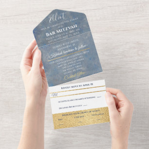 Invitation Tout En Un BM Bar Bat mitzvah Blues Silvers