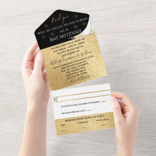 Invitation Tout En Un BM Bar Bat mitzvah Elegant Gold