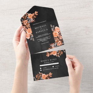 Invitation Tout En Un Bohème Rustique Terre Cuite Florale Mariage Noir