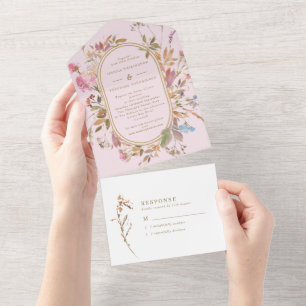 Invitation Tout En Un Bohemian Blush & Gold Fleur sauvage de cadre Maria