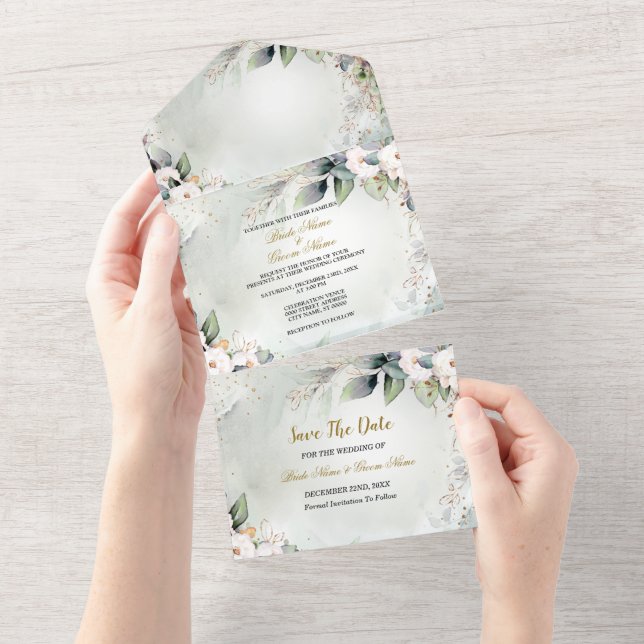Invitation Tout En Un Boho Aquarelle Verdure Floral Moderne Mariage (Déchirure)