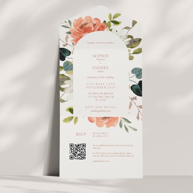Invitation Tout En Un Boho Arch Floral Aquarelle Mariage (Créateur téléchargé)