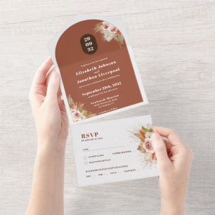 Invitation Tout En Un Boho armature à arc fleuri désert terre cuite