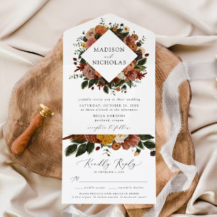 Invitation Tout En Un Boho Automne Mariage Floral