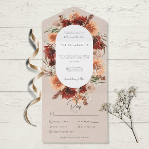 Invitation Tout En Un Boho Automne Rust & Pêche Floral Oval Beige Dîner