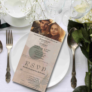 Invitation Tout En Un Boho Beige Vert Abstrait Forme Site Web Minimalist