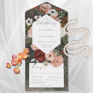 Invitation Tout En Un Boho Black Burgundy Fall Floral Dîner