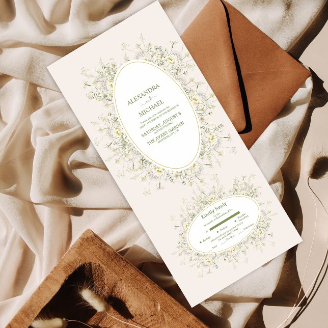 Invitation Tout En Un Boho Blanc Neutre Mariage Fleur Sauvage Aquarelle (Créateur téléchargé)