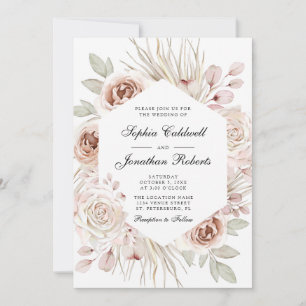 Invitation Tout en un Boho Blush Rose Roses Palm Mariage feui