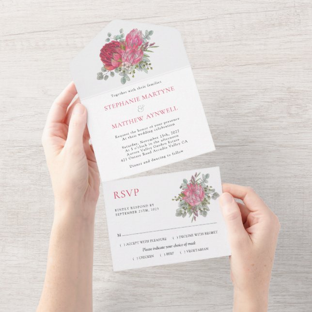 Invitation Tout En Un Boho Botanique Protea Eucalyptus Mariage (Déchirure)