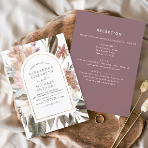 Invitation Tout en un Boho Bourgogne Mariage Floral