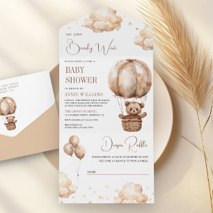 Invitation Tout En Un Boho Brown Teddy Bear Baby shower à air chaud